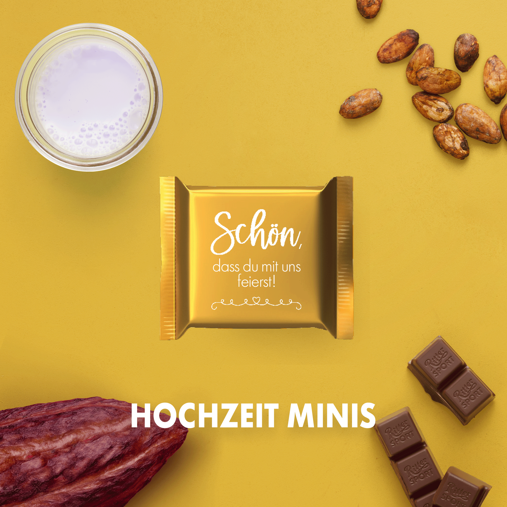 Ritter Sport Minis im eleganten Hochzeitsdesign als süße Geschenkidee für den besonderen Tag