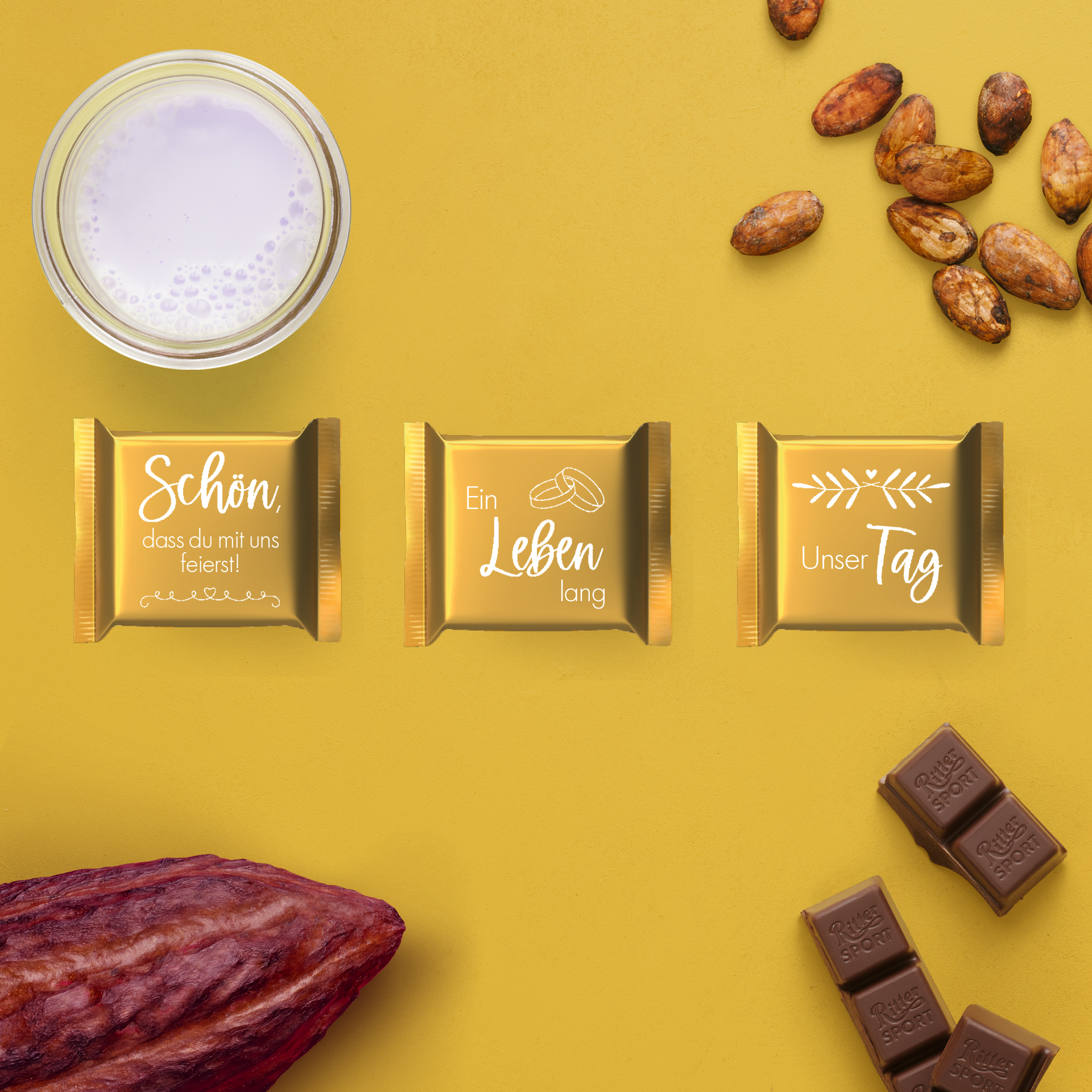 Ritter Sport Minis im eleganten Hochzeitsdesign als süße Geschenkidee für den besonderen Tag